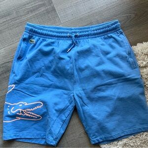 Lacoste Men’s Crocodile Print Blue Fleece Shorts | US Medium